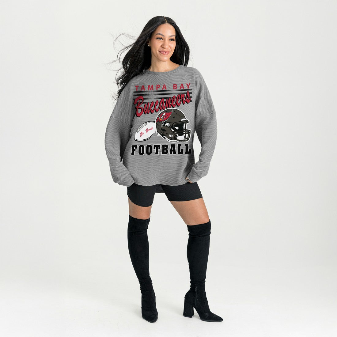 Tampa Bay Buccaneers Gameday Couture Women's Oversized Sweet Victory Corded Sweatshirt Gray