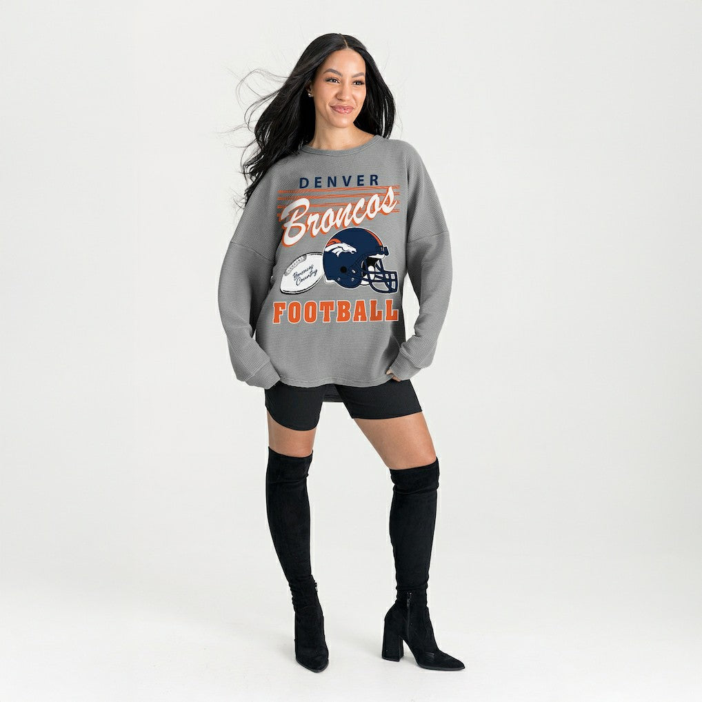 Denver Broncos Gameday Couture Women's Oversized Sweet Victory Corded Sweatshirt Gray