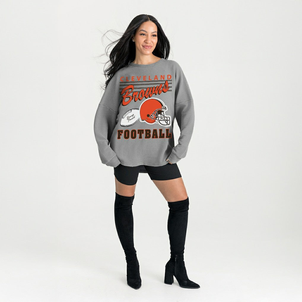 Cleveland Browns Gameday Couture Women's Oversized Sweet Victory Corded Sweatshirt Gray