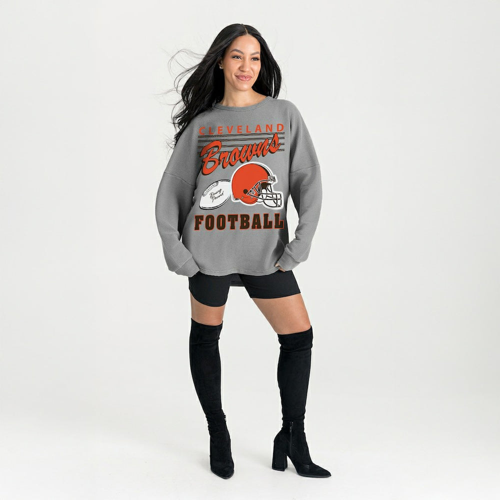 Cleveland Browns Gameday Couture Women's Oversized Sweet Victory Corded Sweatshirt Gray