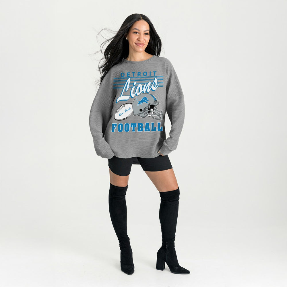 Detroit Lions Gameday Couture Women's Oversized Sweet Victory Corded Sweatshirt Gray