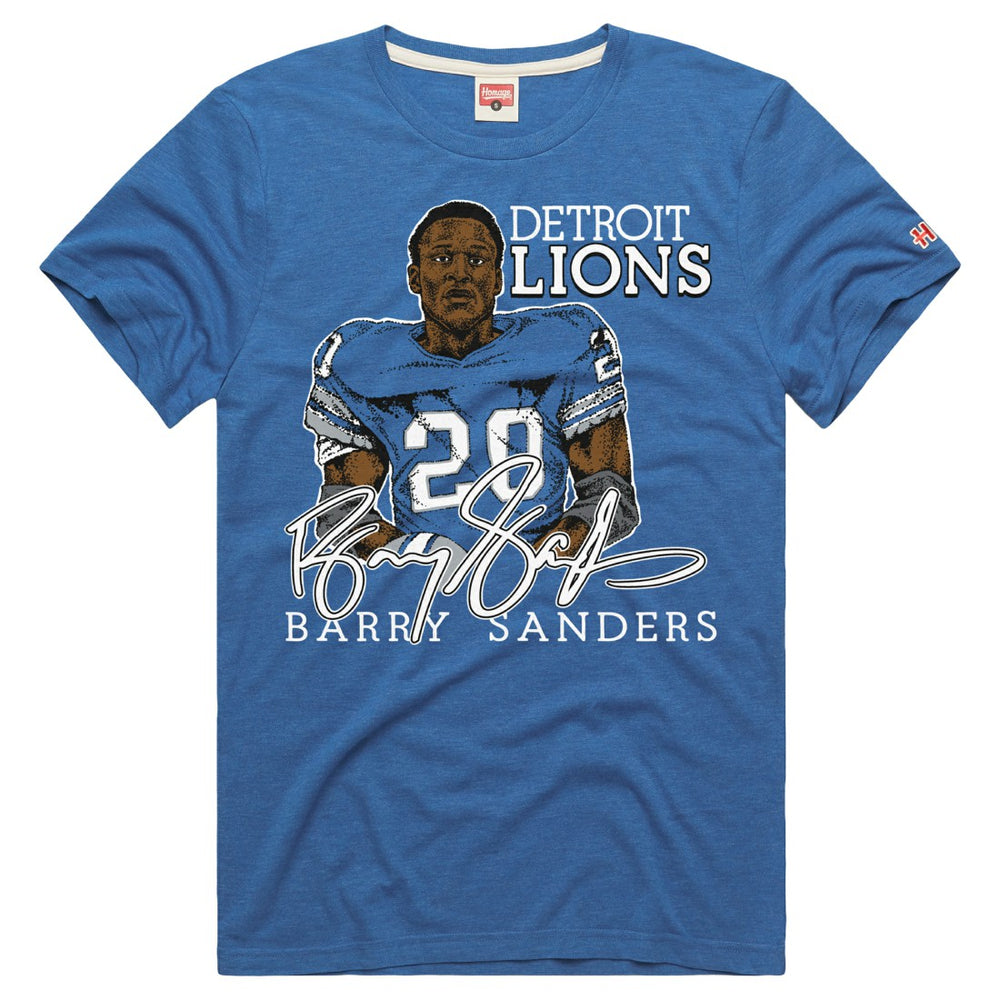 Barry Sanders Detroit Lions Homage Unisex Retired Player Classic Caricature Tri-Blend T-Shirt Blue