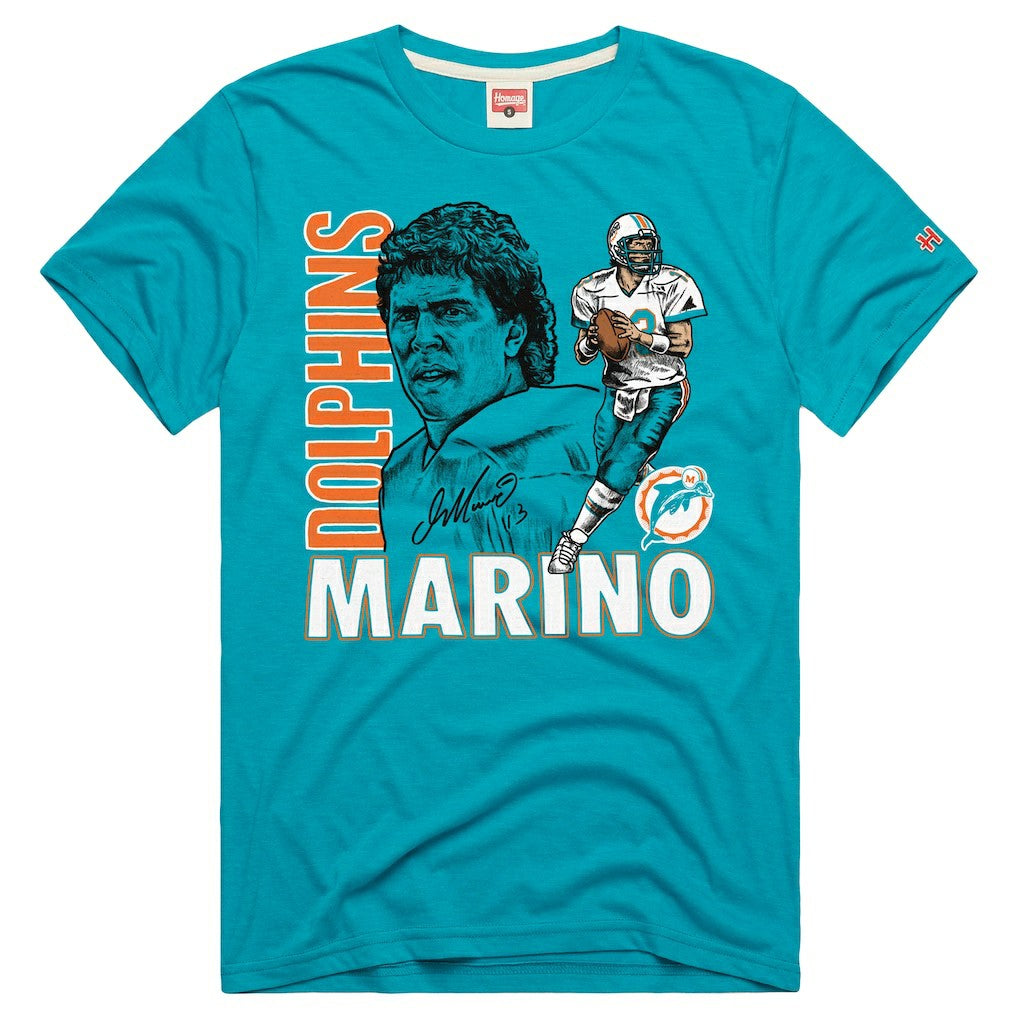 Dan Marino Miami Dolphins Homage Unisex Retired Player Classic Caricature T-Shirt Aqua