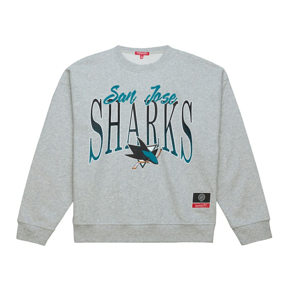 NHL San Jose Sharks Mitchell & Ness Women's Hockey Night Sweatshirt - Heather Gray