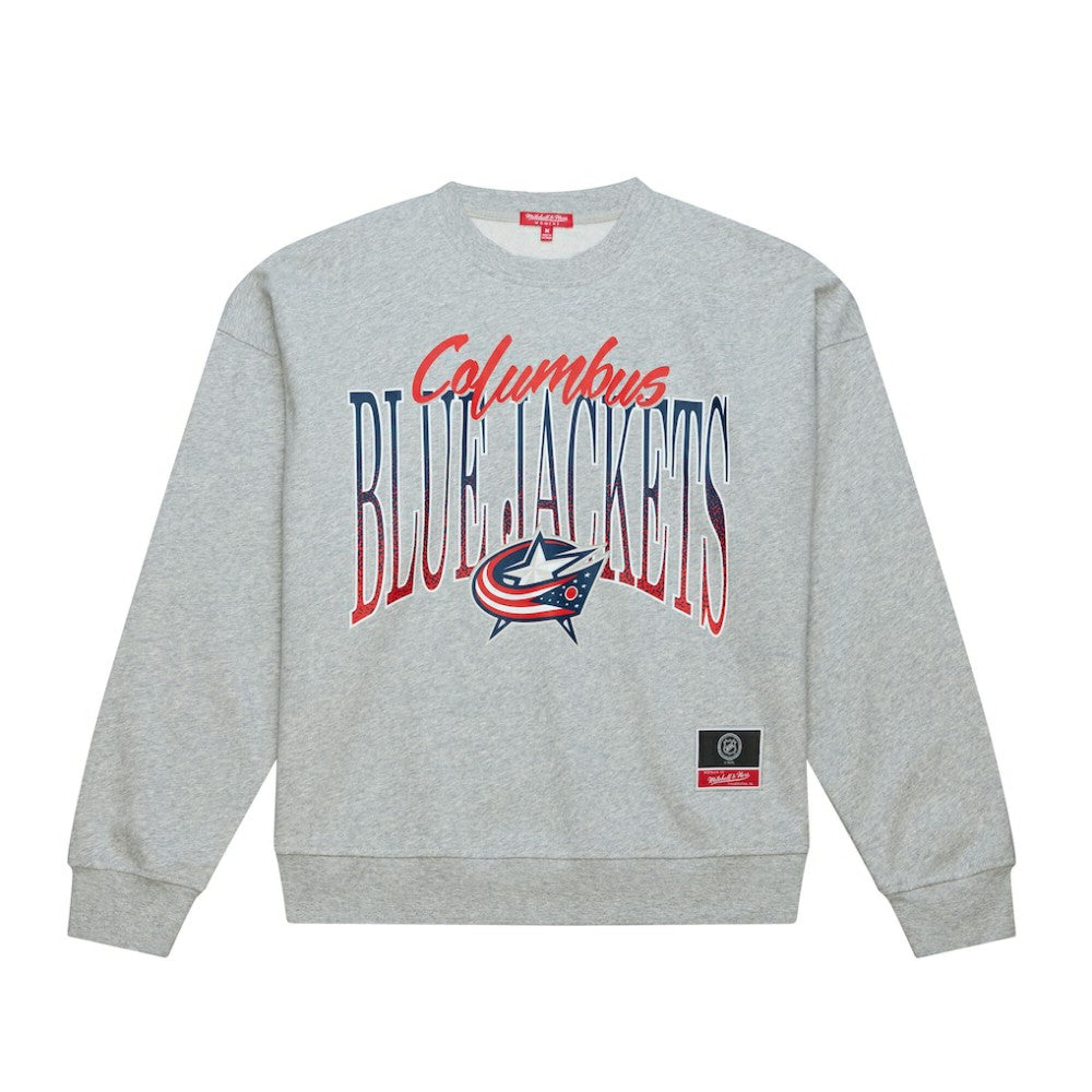 NHL Columbus Blue Jackets Mitchell & Ness Women's Hockey Night Sweatshirt - Heather Gray