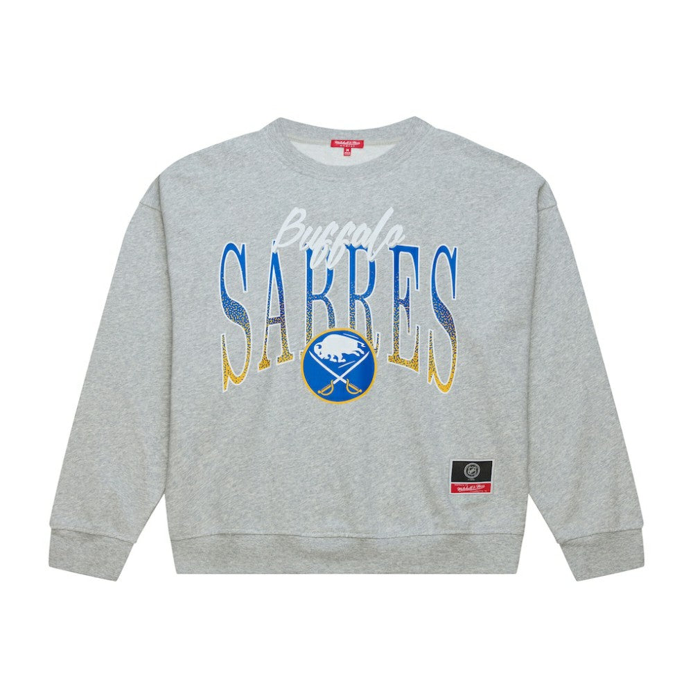 NHL Buffalo Sabres Mitchell & Ness Women's Hockey Night Sweatshirt - Heather Gray