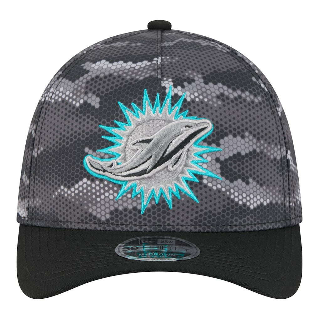 Miami Dolphins New Era Camo A-Frame 39THIRTY Flex Hat Black