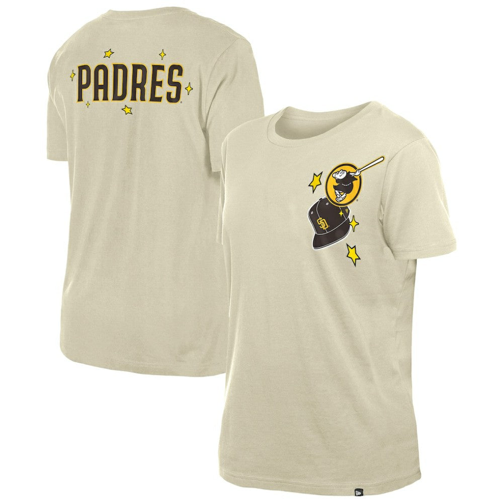 San Diego Padres New Era Women's Stars & Cap T-Shirt - Cream T-shirts