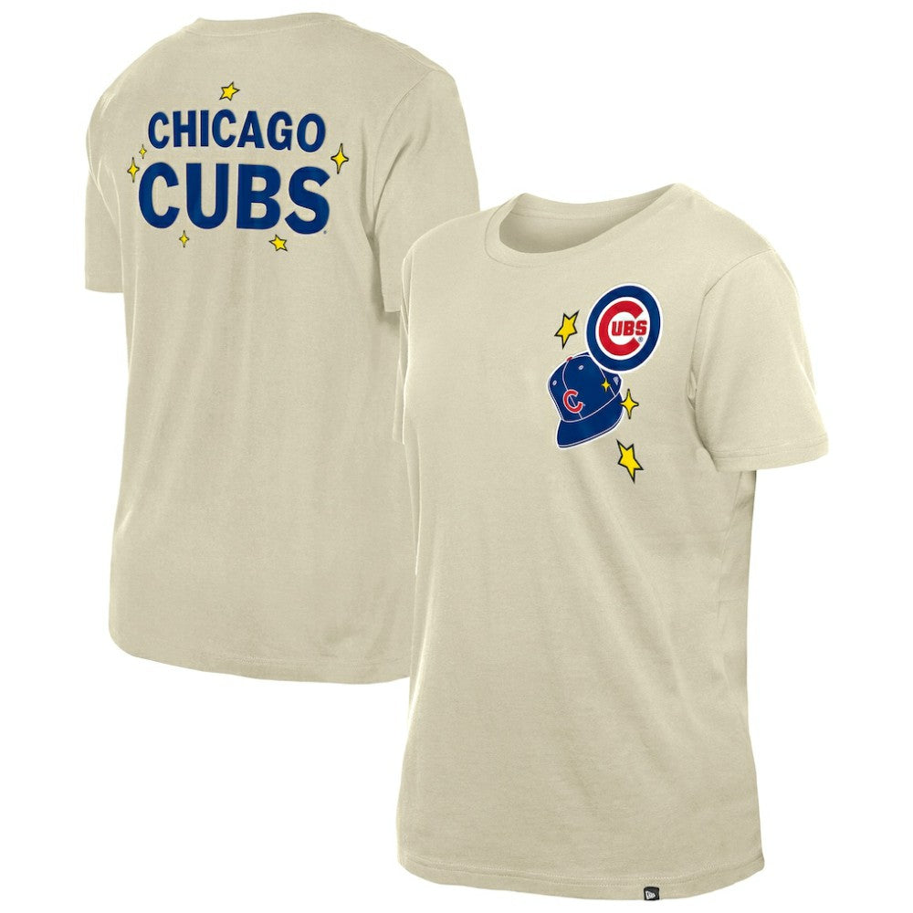 Chicago Cubs New Era Women's Stars & Cap T-Shirt - Cream T-shirts