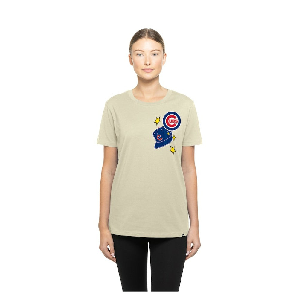 Chicago Cubs New Era Women's Stars & Cap T-Shirt - Cream T-shirts