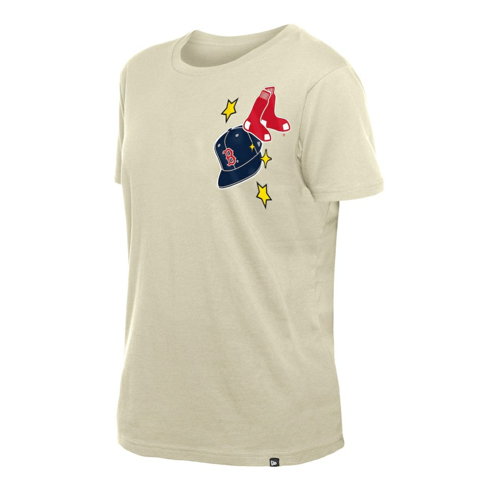 Boston Red Sox New Era Women's Stars & Cap T-Shirt - Cream T-shirts