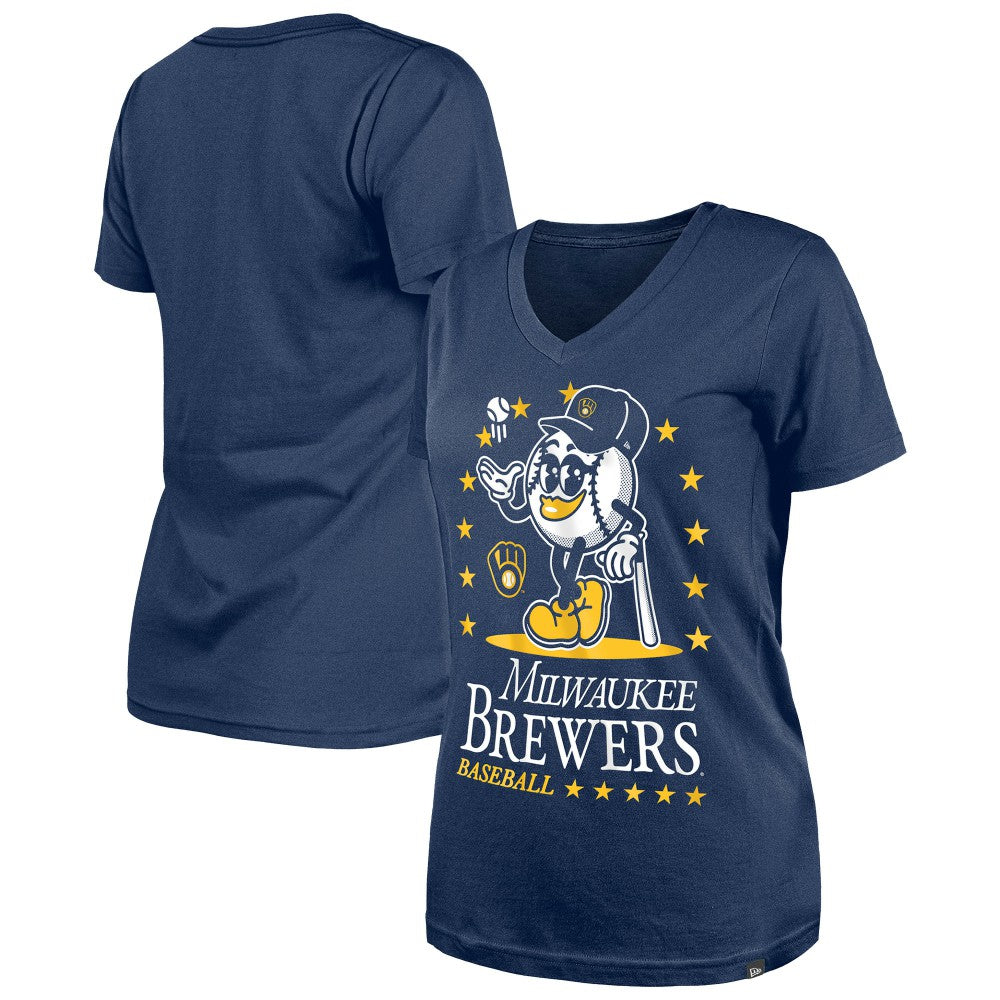 Milwaukee Brewers New Era Women's Little Miss 2 V-Neck T-Shirt - Navy T-shirts