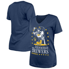Milwaukee Brewers New Era Women's Little Miss 2 V-Neck T-Shirt - Navy T-shirts