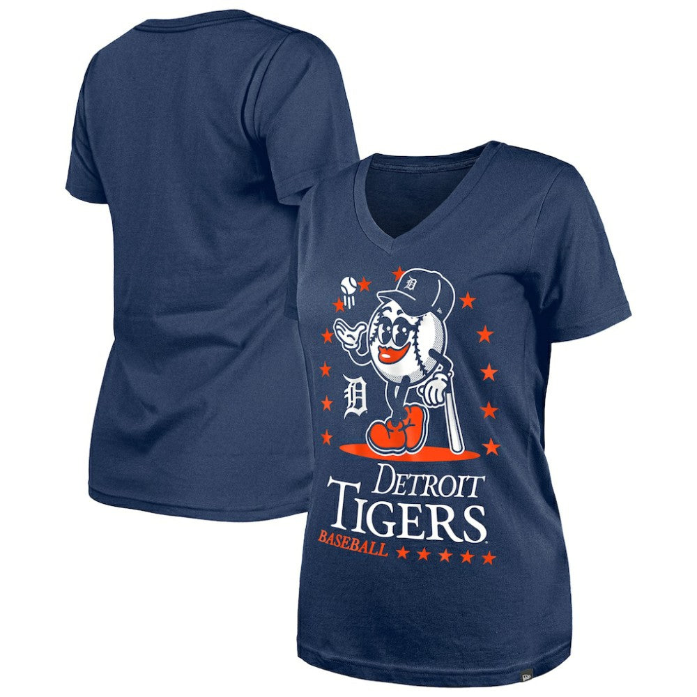 Detroit Tigers New Era Women's Little Miss 2 V-Neck T-Shirt - Navy T-shirts