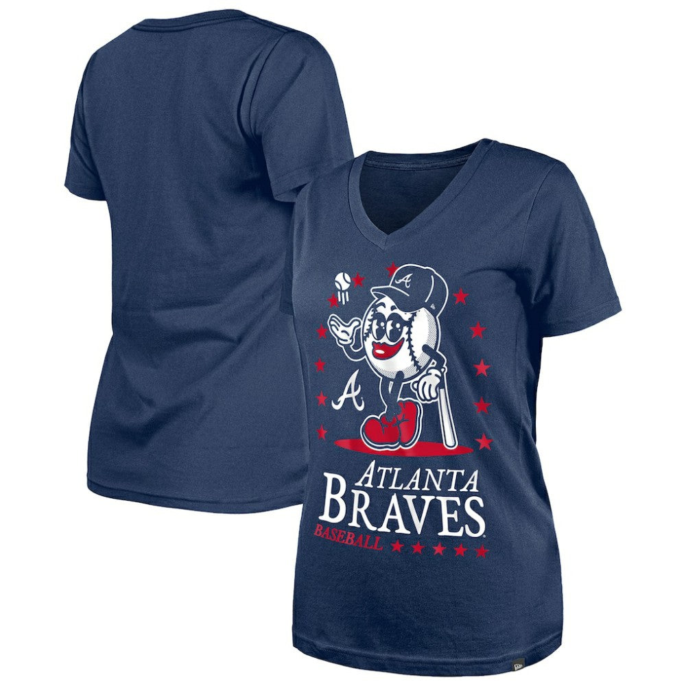 Atlanta Braves New Era Women's Little Miss 2 V-Neck T-Shirt - Navy T-shirts