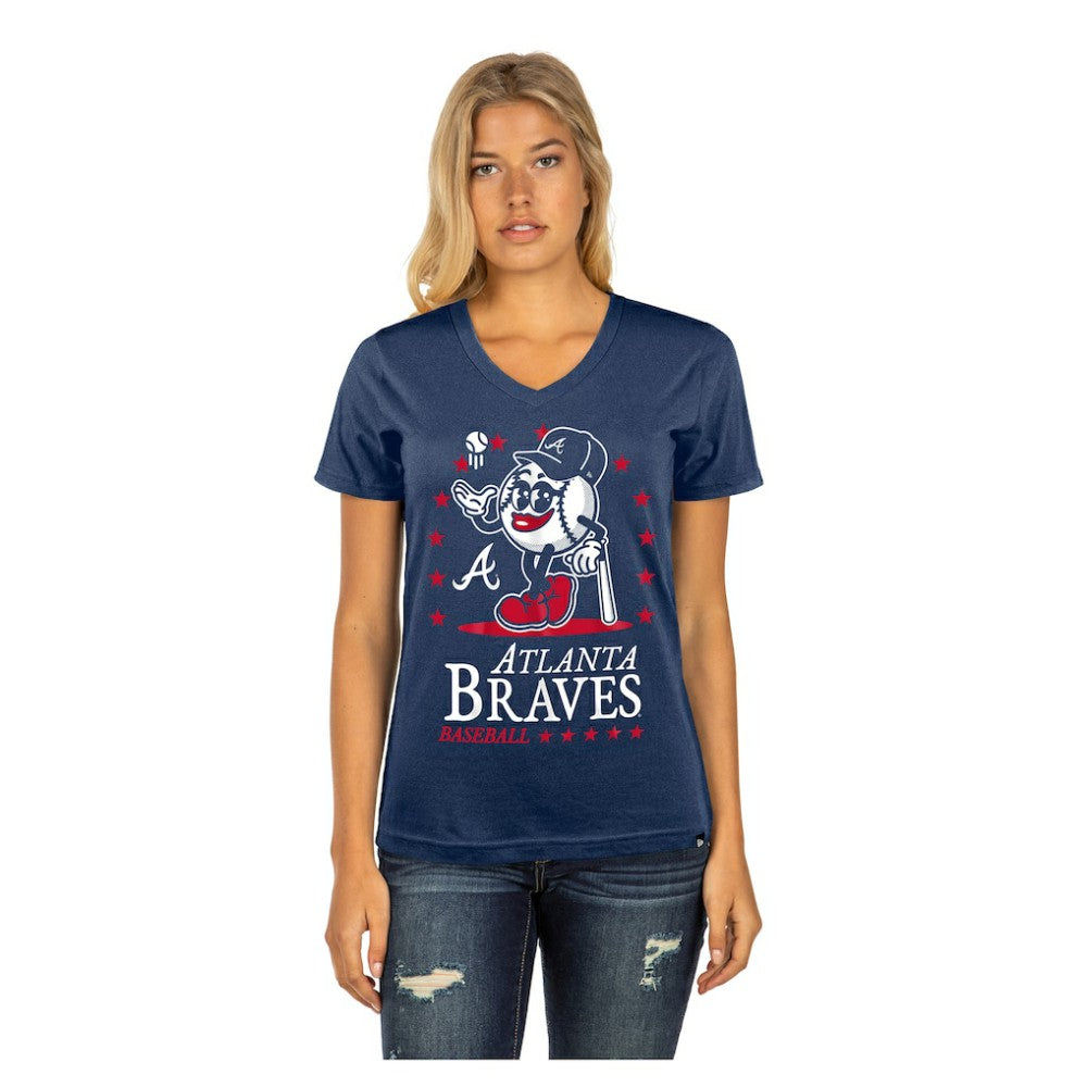 Atlanta Braves New Era Women's Little Miss 2 V-Neck T-Shirt - Navy T-shirts