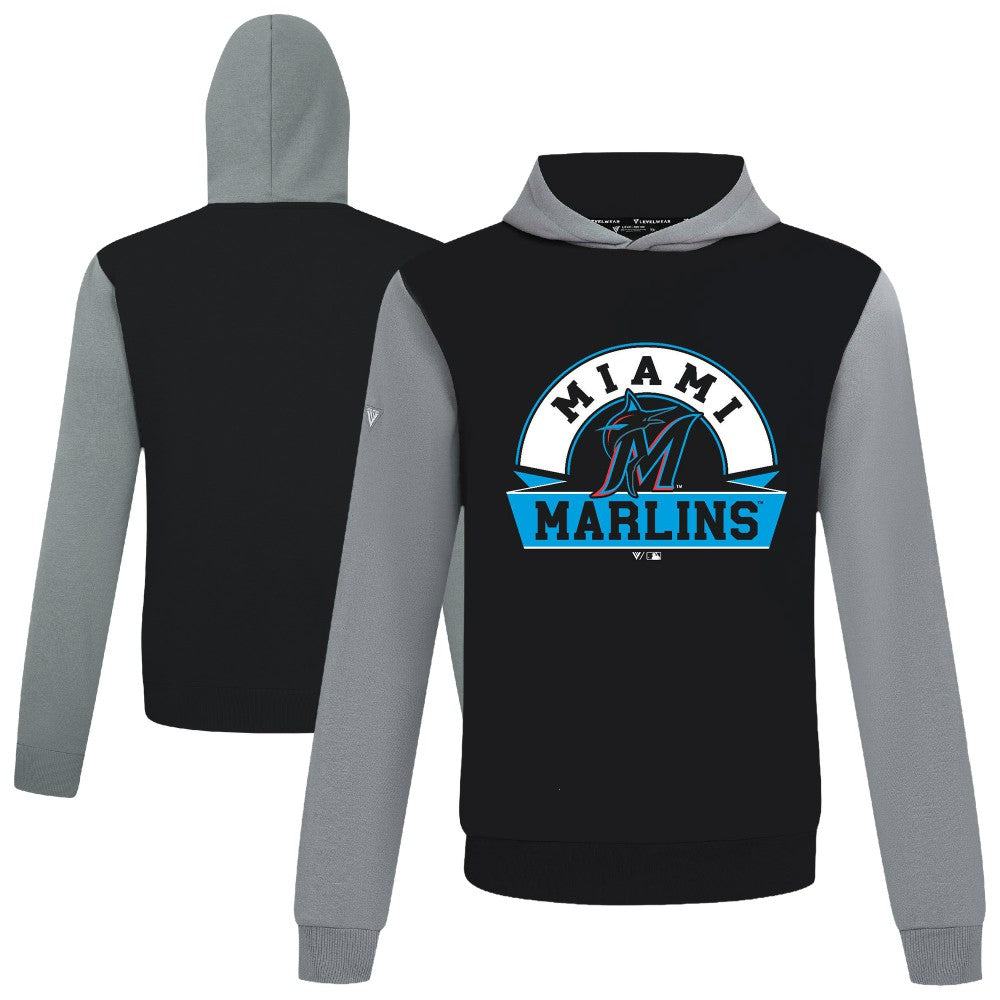 Miami Marlins Levelwear Throwback Ultimate Banner Arch Hoodie - Black Hoodies