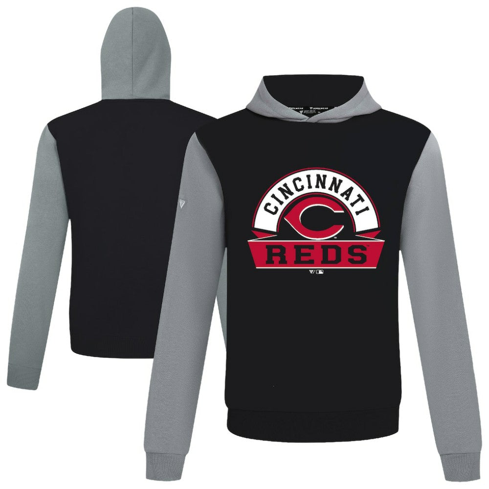 Cincinnati Reds Levelwear Throwback Ultimate Banner Arch Hoodie - Black Hoodies