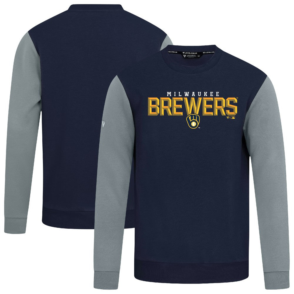 Milwaukee Brewers Levelwear Throwback Ultimate Carve Sweatshirt - Navy Sweatshirts