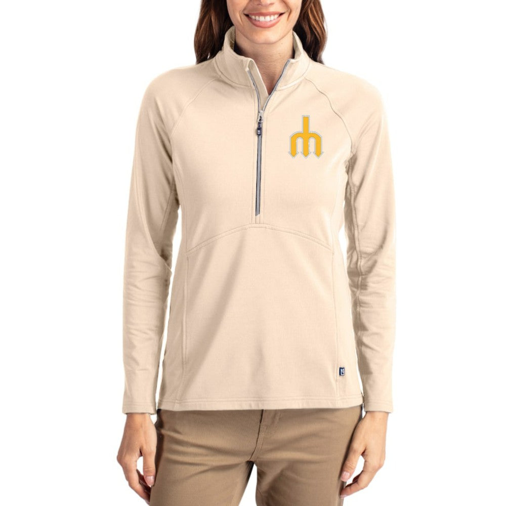 Seattle Mariners Cutter & Buck Women's Cooperstown Collection Adapt Eco Knit Stretch Half-Zip Pullover - Tan Pullover