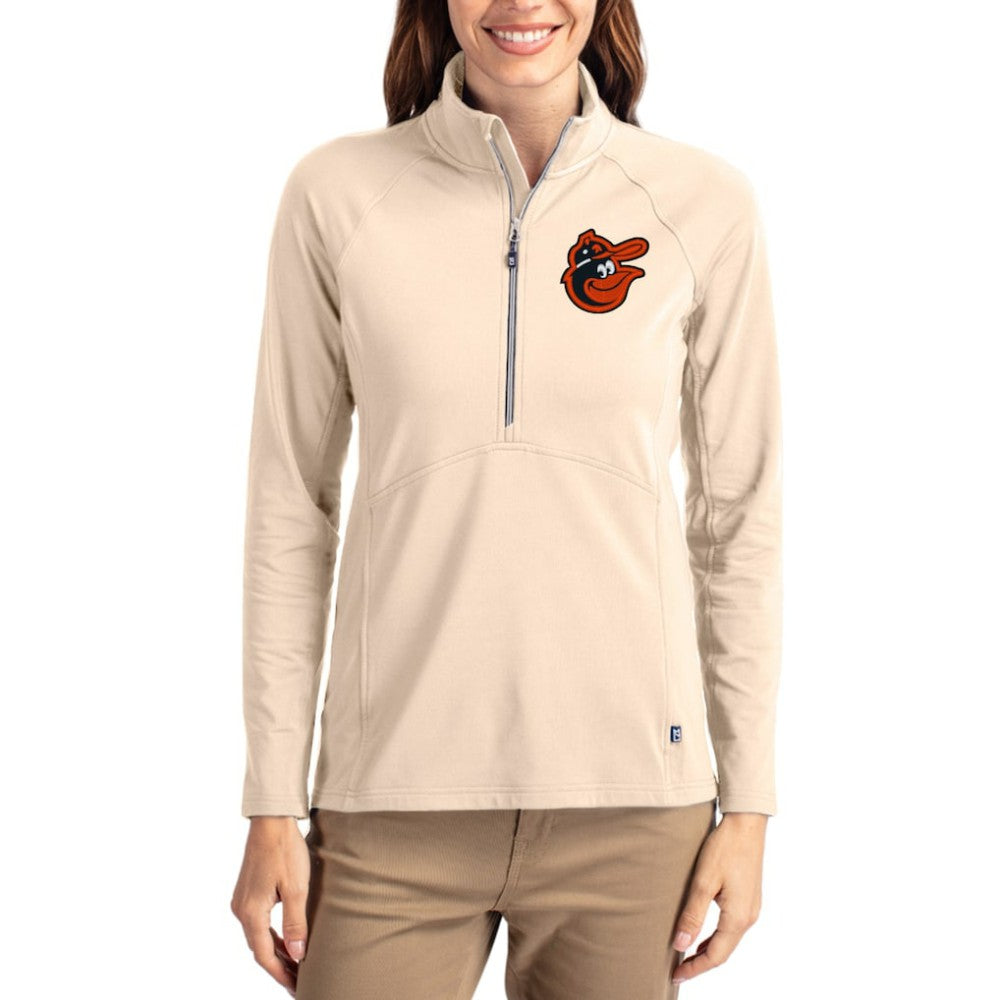 Baltimore Orioles Cutter & Buck Women's Cooperstown Collection Adapt Eco Knit Stretch Half-Zip Pullover - Tan Pullover