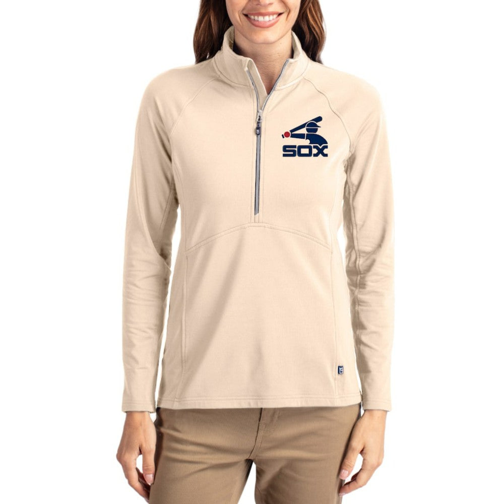 Chicago White Sox Cutter & Buck Women's Cooperstown Collection Adapt Eco Knit Stretch Half-Zip Pullover - Tan Pullover