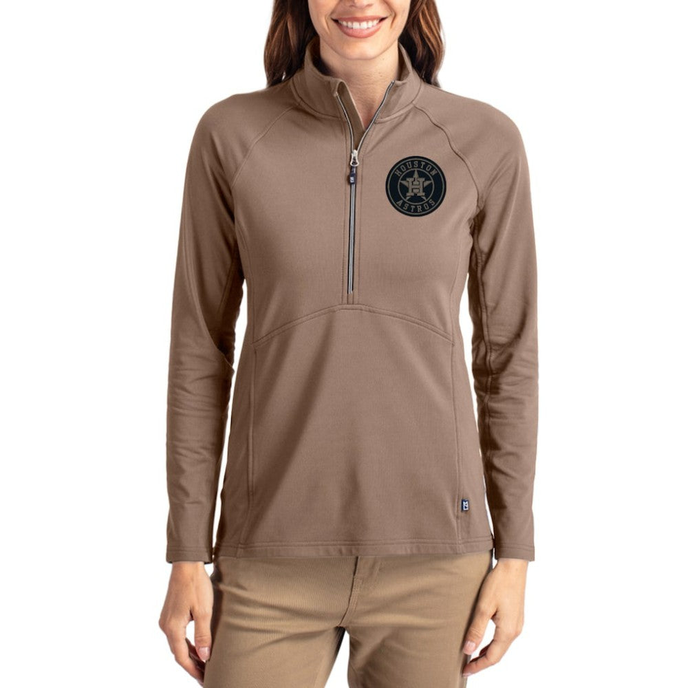 Houston Astros Cutter & Buck Women's Adapt Eco Knit Stretch Half-Zip Pullover - Brown Pullover