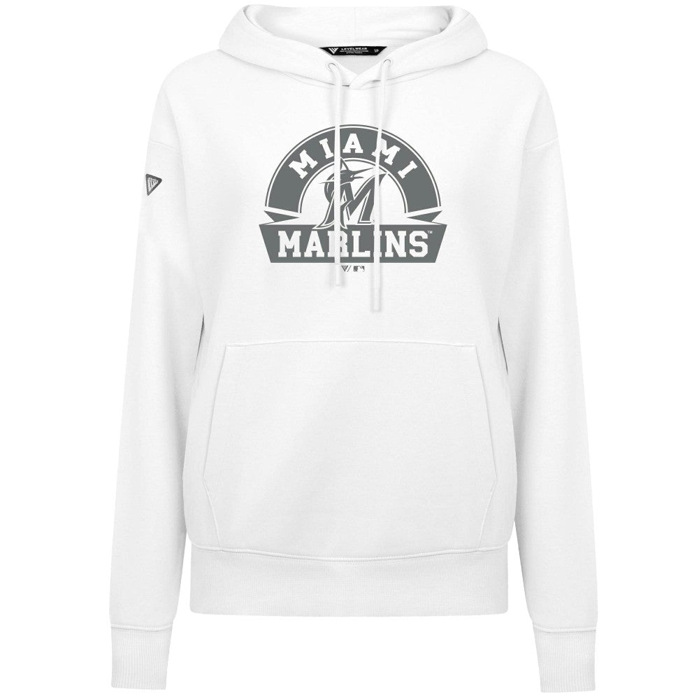 Miami Marlins Levelwear Women's Adorn Banner Arch Hoodie - White Hoodies
