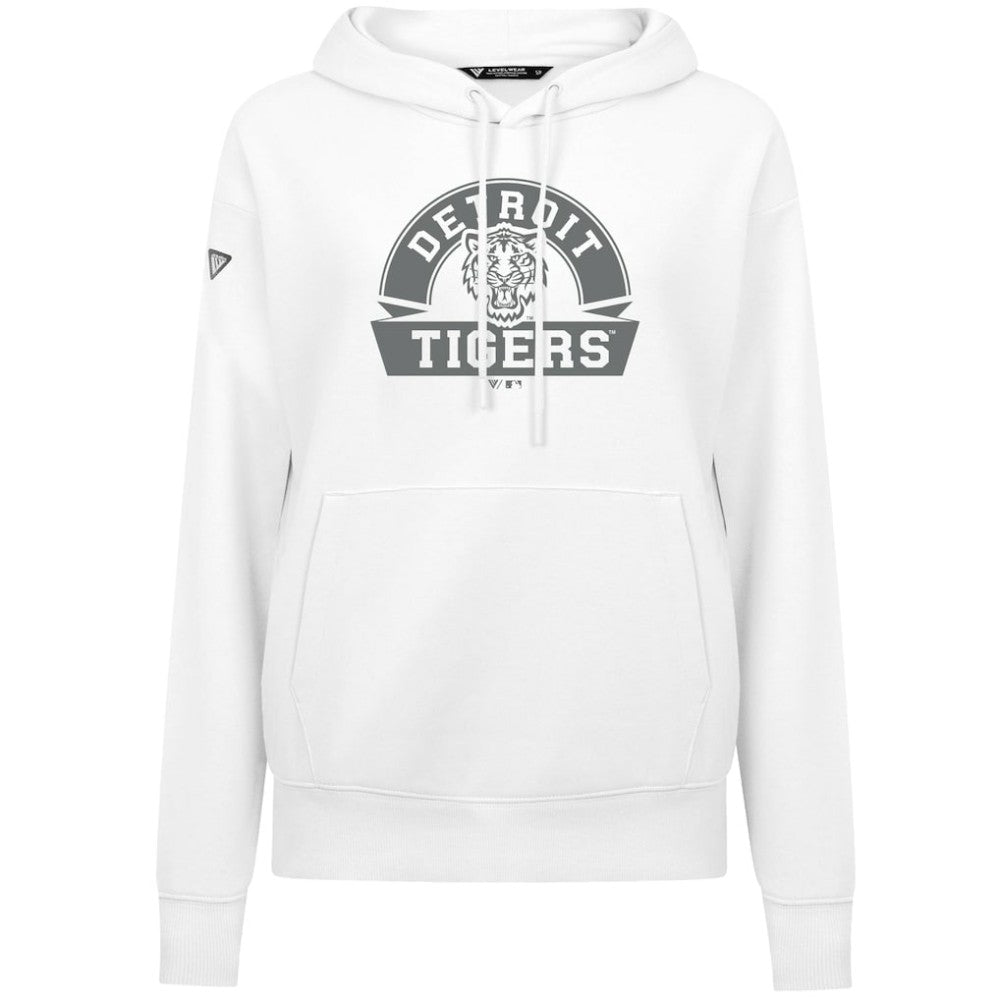 Detroit Tigers Levelwear Women's Adorn Banner Arch Hoodie - White Hoodies