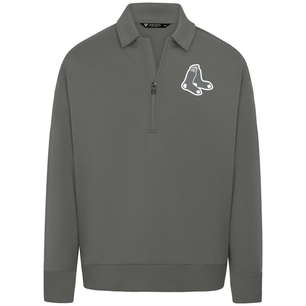 Boston Red Sox Levelwear Women's Canmore Chenille Logo Quarter-Zip Top - Stone Tops