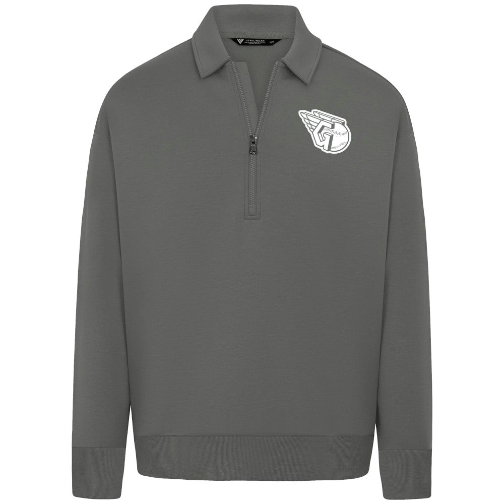 Cleveland Guardians Levelwear Women's Canmore Chenille Logo Quarter-Zip Top - Stone Tops