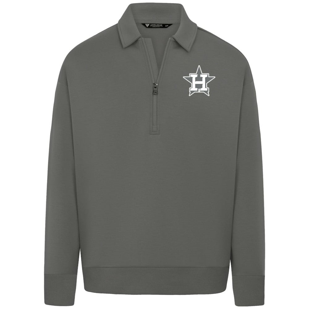 Houston Astros Levelwear Women's Canmore Chenille Logo Quarter-Zip Top - Stone Tops
