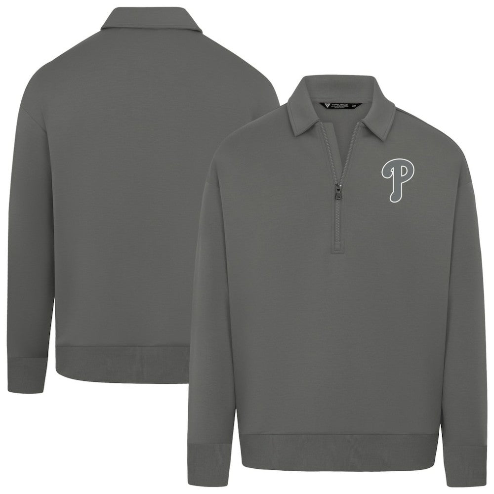 Philadelphia Phillies Levelwear Women's Canmore Chenille Logo Quarter-Zip Top - Stone Tops
