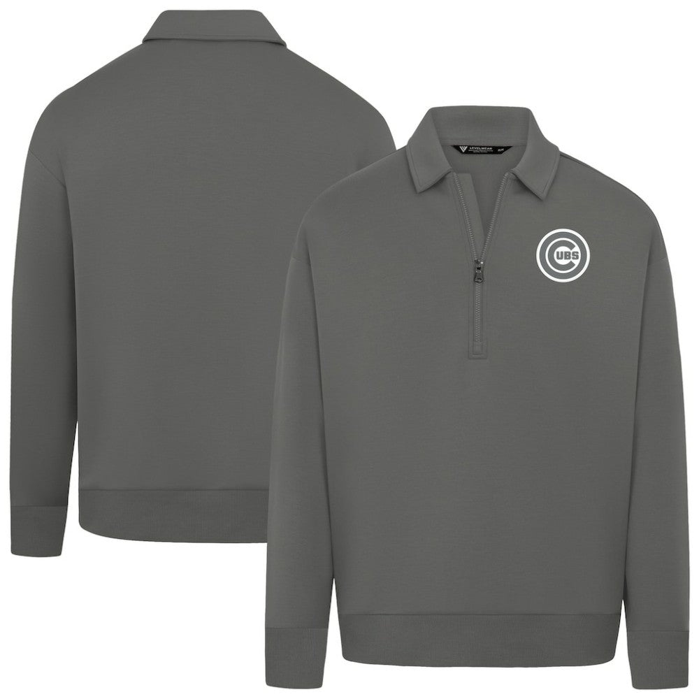 Chicago Cubs Levelwear Women's Canmore Chenille Logo Quarter-Zip Top - Stone Tops