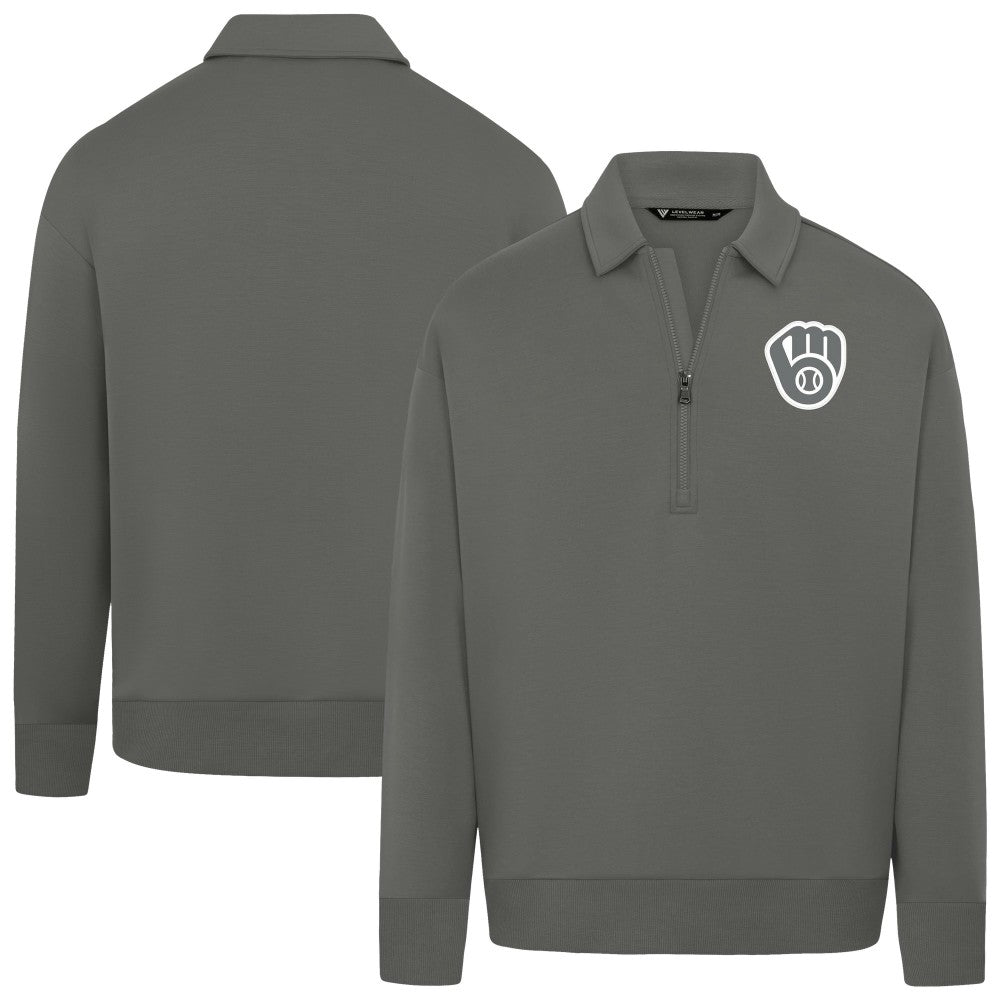 Milwaukee Brewers Levelwear Women's Canmore Chenille Logo Quarter-Zip Top - Stone Tops