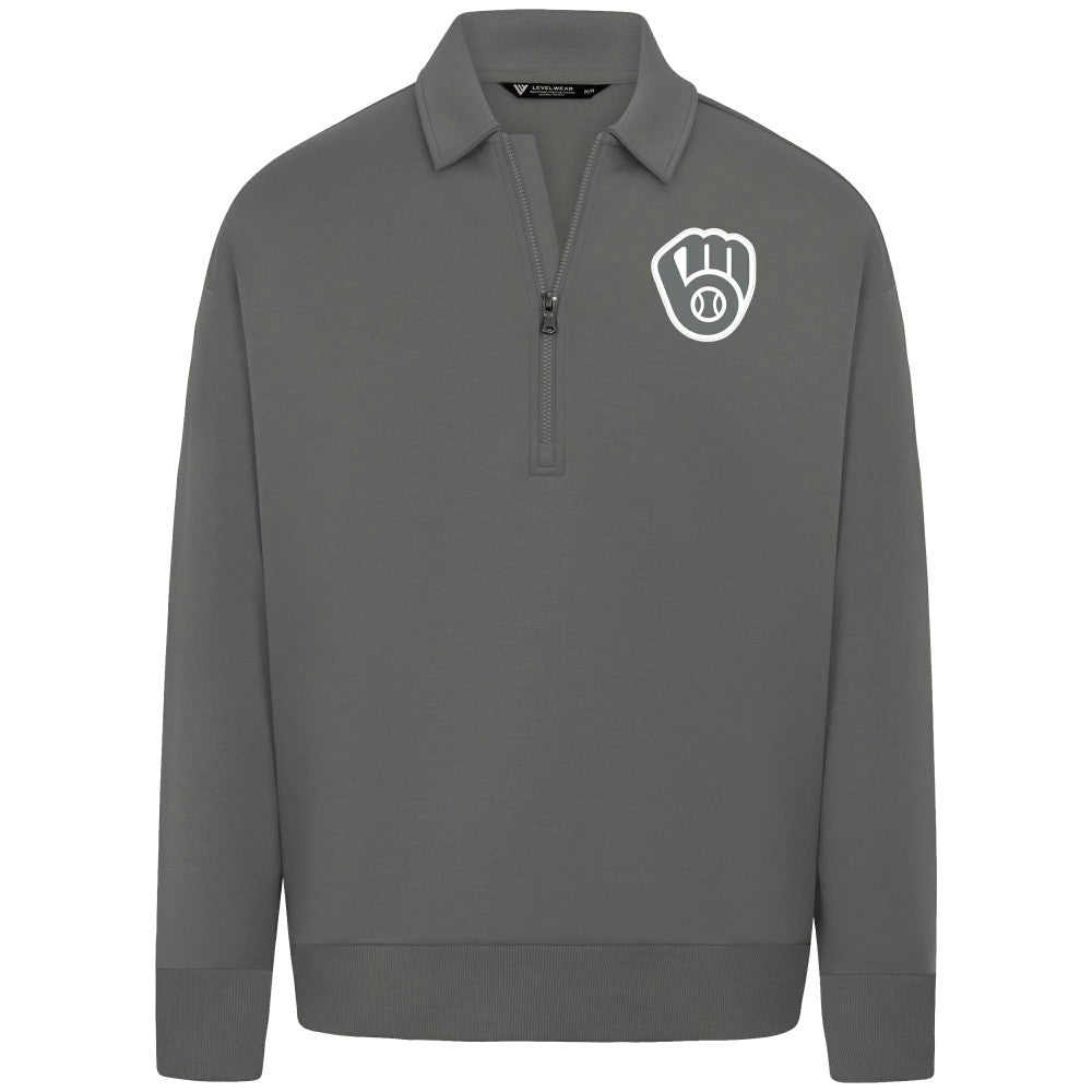 Milwaukee Brewers Levelwear Women's Canmore Chenille Logo Quarter-Zip Top - Stone Tops