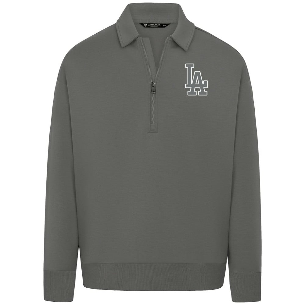 Los Angeles Dodgers Levelwear Women's Canmore Chenille Logo Quarter-Zip Top - Stone Tops