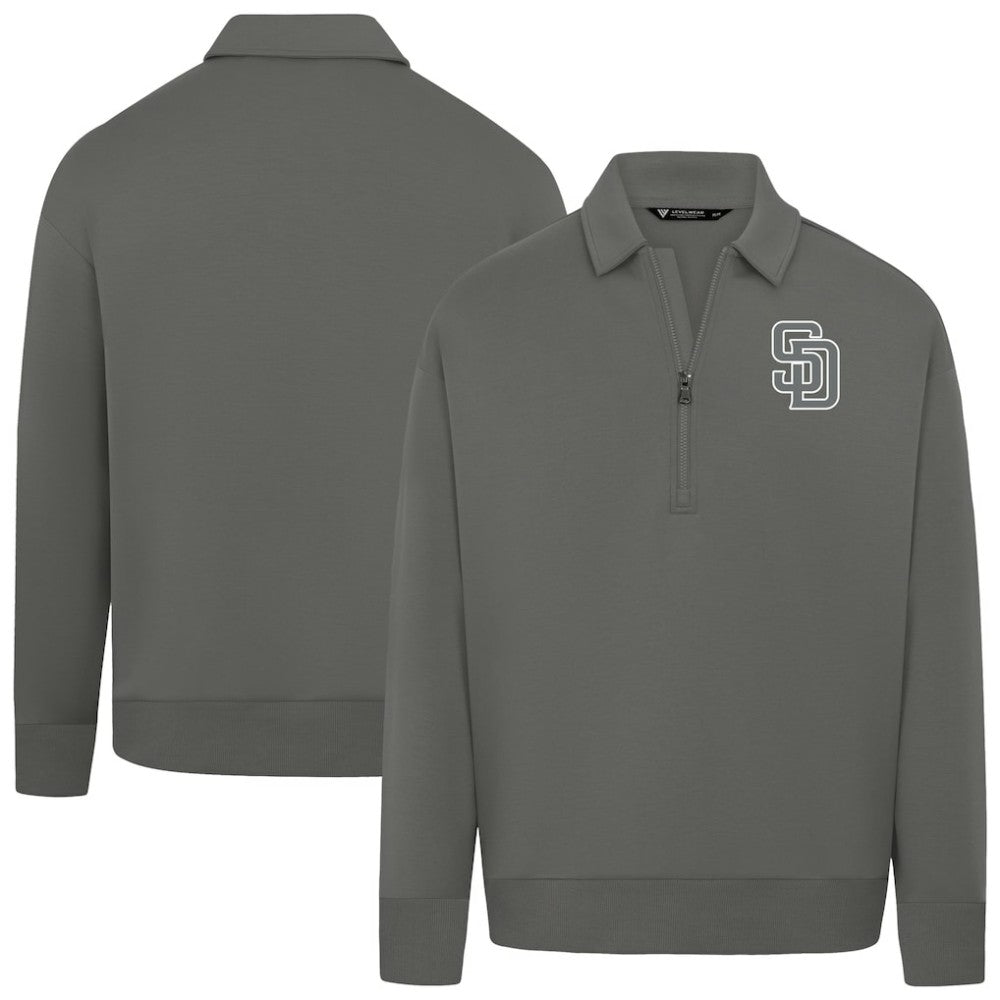San Diego Padres Levelwear Women's Canmore Chenille Logo Quarter-Zip Top - Stone Tops