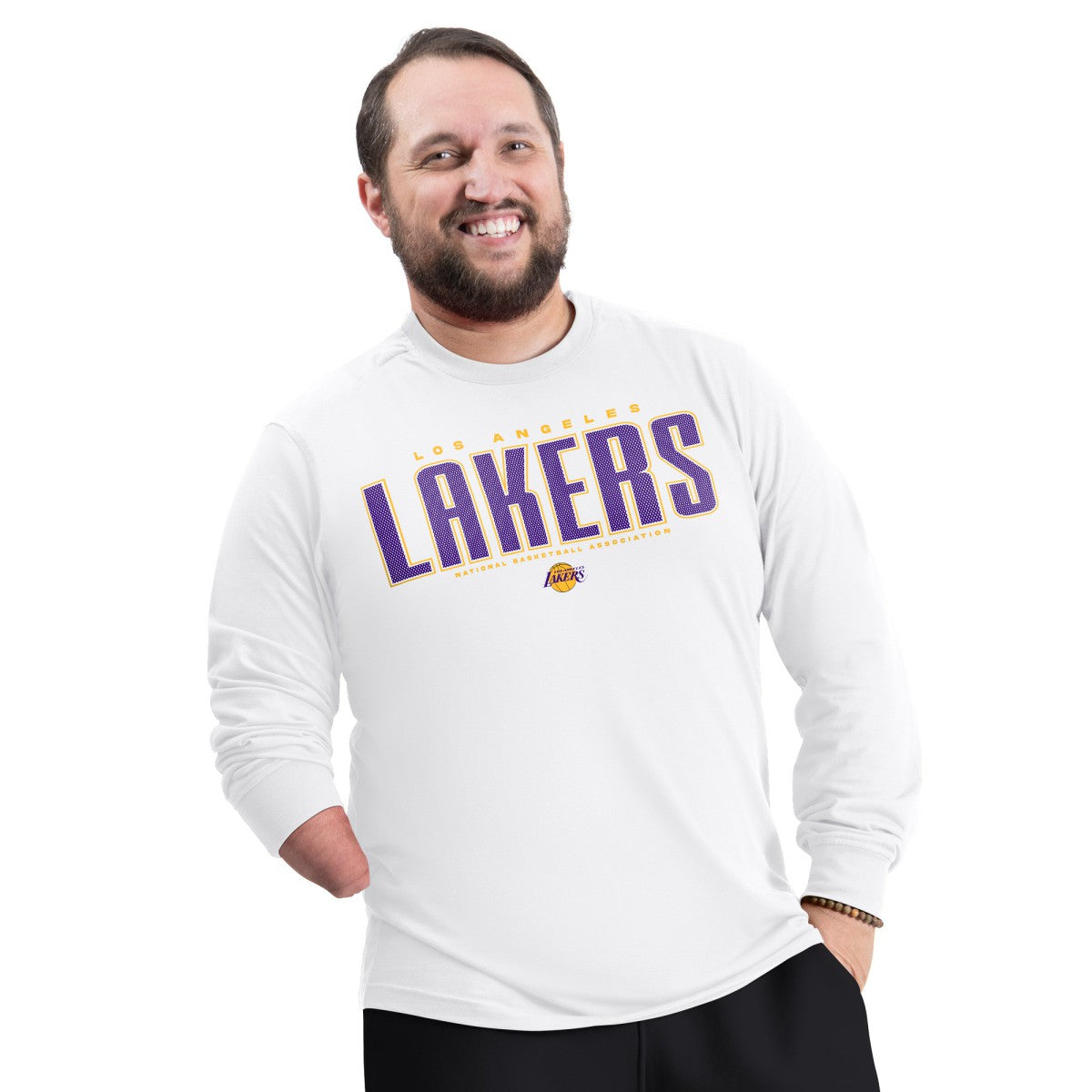 Los Angeles Lakers G-III Sports by Carl Banks Adaptive Printed Mesh Effect Long Sleeve T-Shirt White