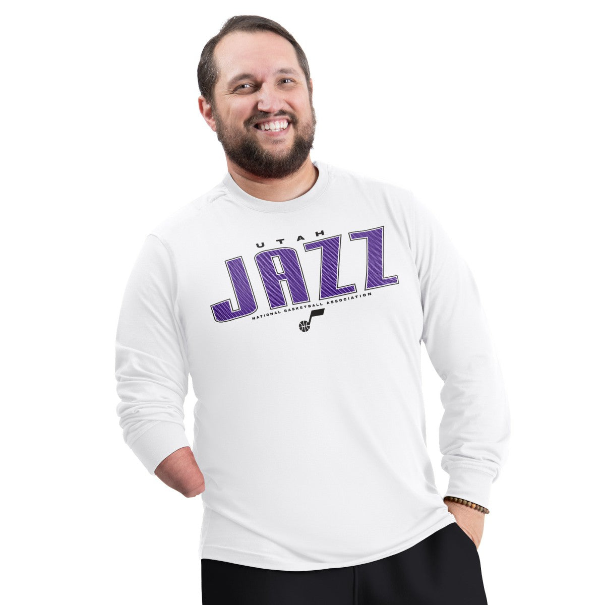 Utah Jazz G-III Sports by Carl Banks Adaptive Printed Mesh Effect Long Sleeve T-Shirt White