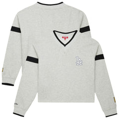 Los Angeles Dodgers Mitchell & Ness Women's Cooperstown Collection V-Neck Cropped Toggle Sweatshirt - Heather Gray Sweatshirts