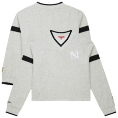 New York Yankees Mitchell & Ness Women's Cooperstown Collection V-Neck Cropped Toggle Sweatshirt - Heather Gray Sweatshirts
