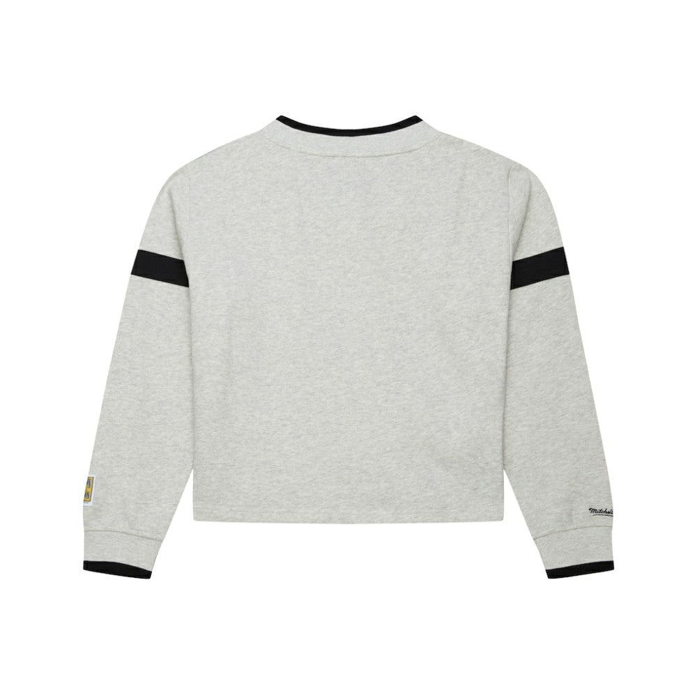 New York Yankees Mitchell & Ness Women's Cooperstown Collection V-Neck Cropped Toggle Sweatshirt - Heather Gray Sweatshirts