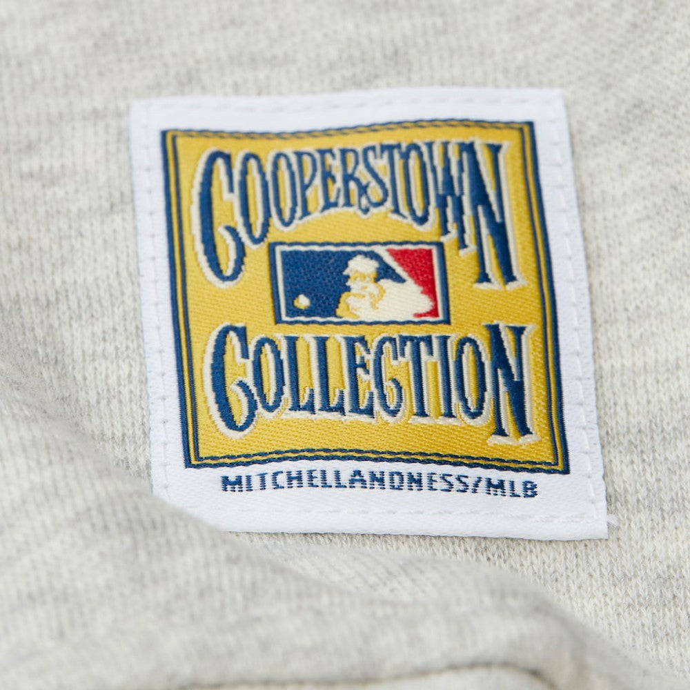 New York Yankees Mitchell & Ness Women's Cooperstown Collection V-Neck Cropped Toggle Sweatshirt - Heather Gray Sweatshirts
