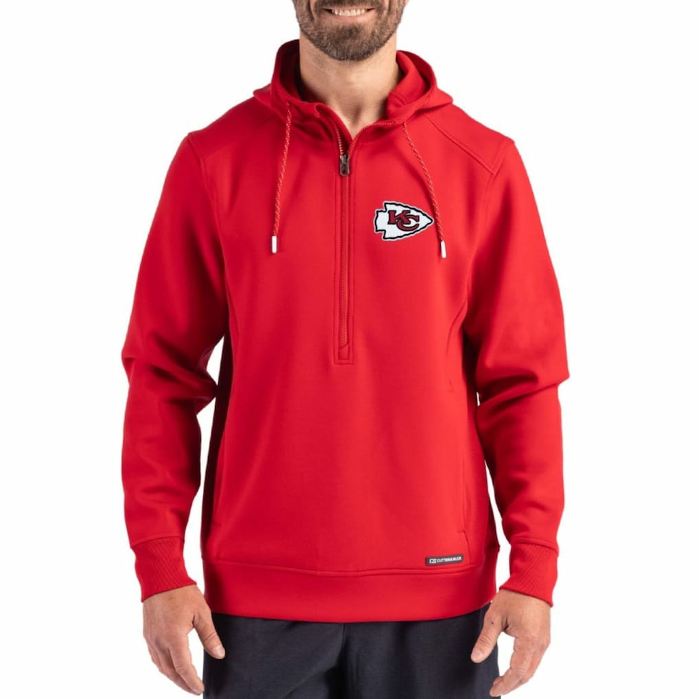 Kansas City Chiefs Cutter & Buck Roam Eco Half-Zip Recycled Pullover Hoodie Red