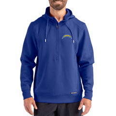 Los Angeles Chargers Cutter & Buck Roam Eco Half-Zip Recycled Pullover Hoodie Blue