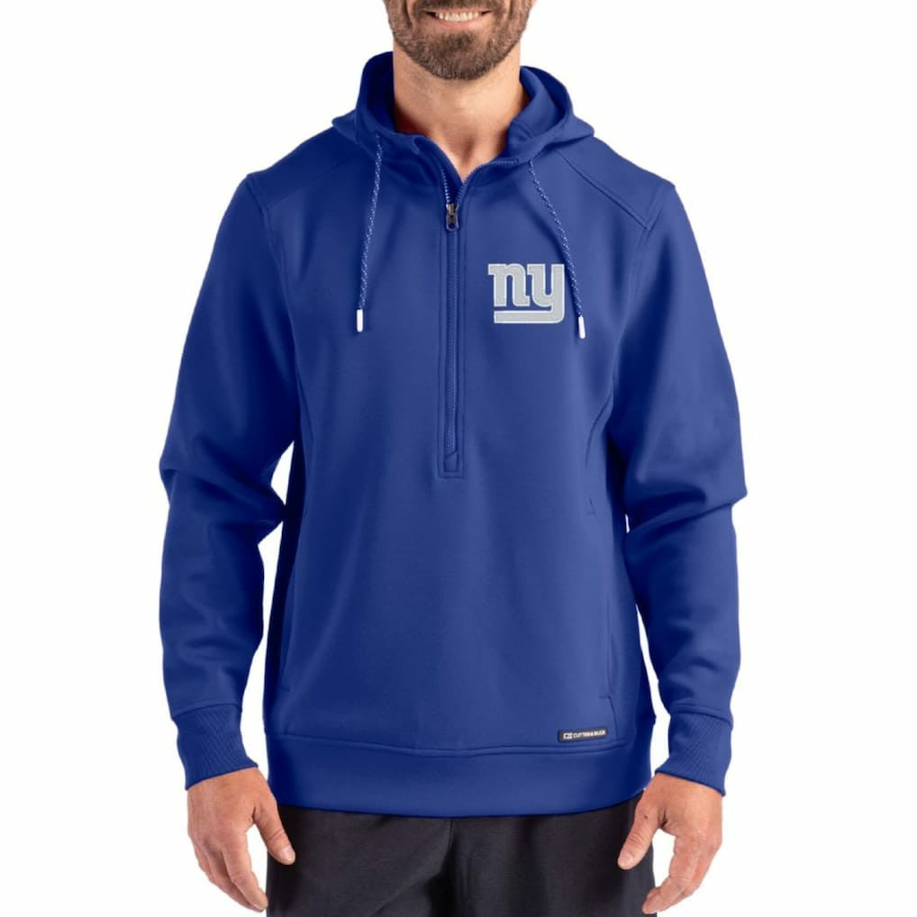 New York Giants Cutter & Buck Roam Eco Half-Zip Recycled Pullover Hoodie Royal