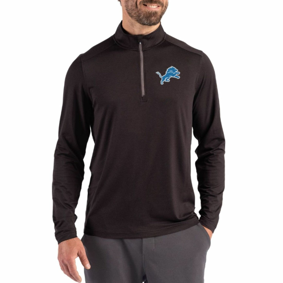 Detroit Lions Cutter & Buck Coastline Epic Comfort Recycled Quarter-Zip Pullover Black
