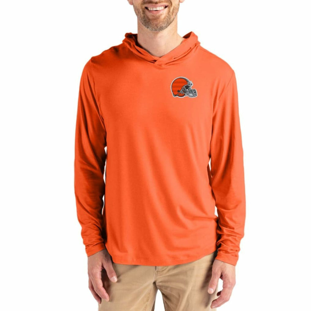 Cleveland Browns Cutter & Buck Coastline Epic Comfort Recycled Long Sleeve Hoodie T-Shirt Orange