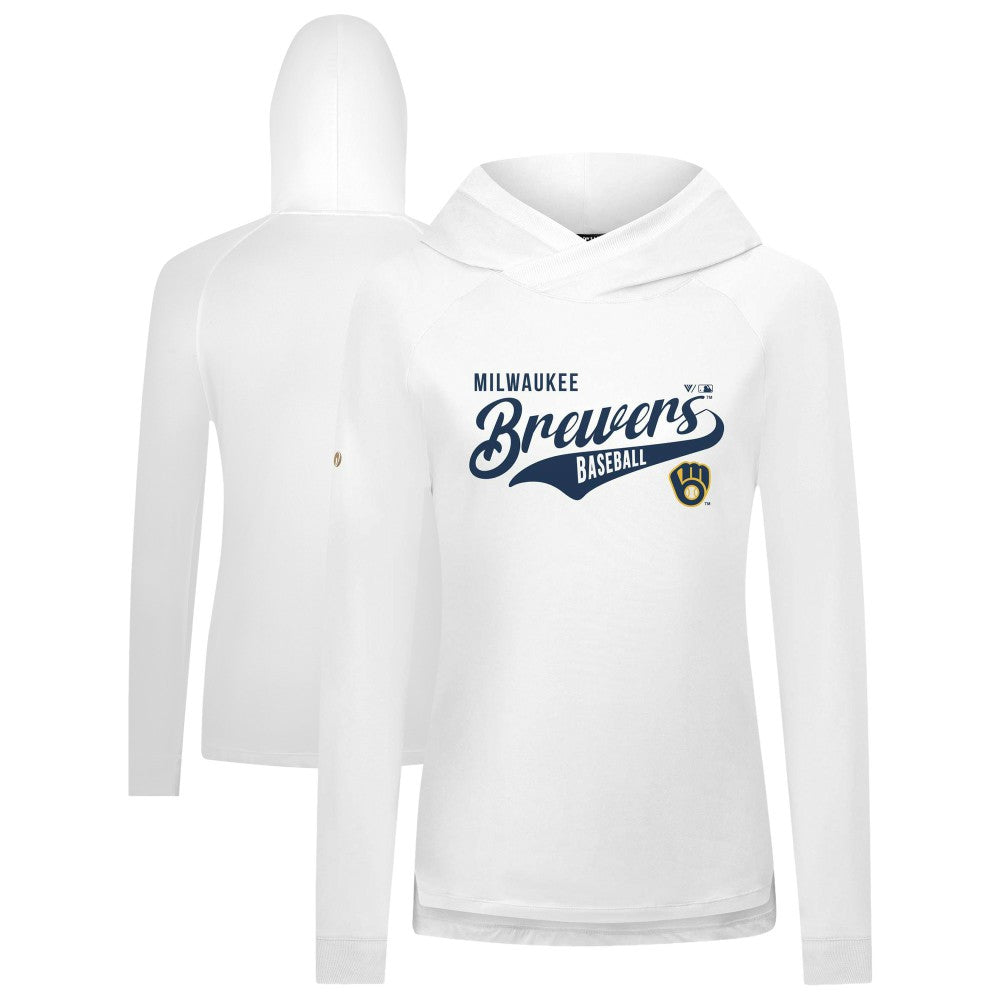 Milwaukee Brewers Levelwear Women's Slender Glide Raglan Hoodie - White Hoodies